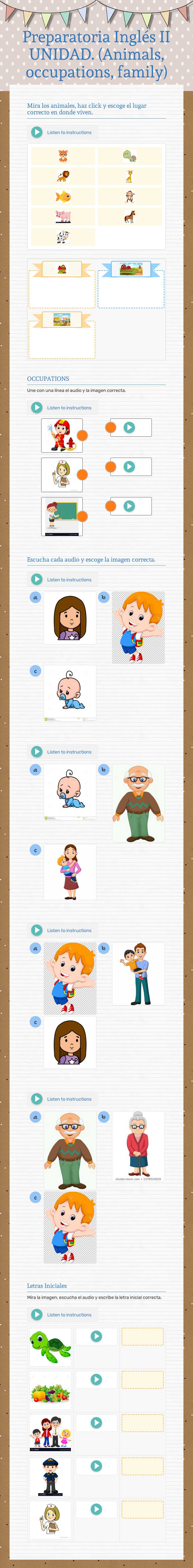 Preparatoria Inglés II UNIDAD. (Animals, occupations, family) Preschool worksheet preview