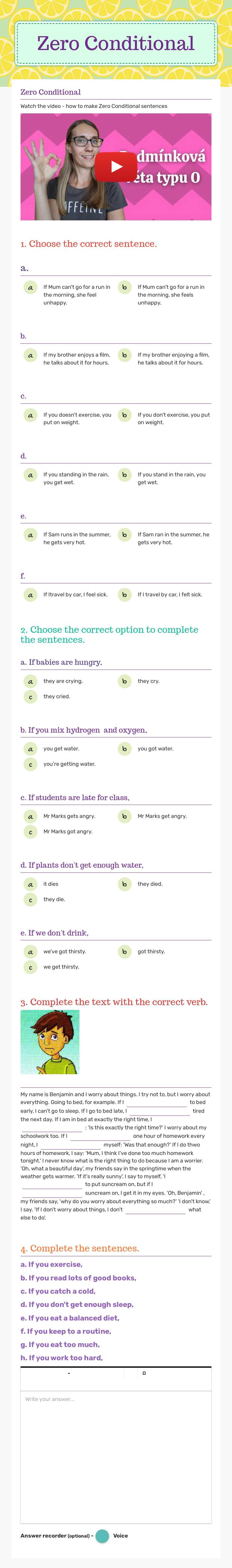 Zero Conditional worksheet preview image