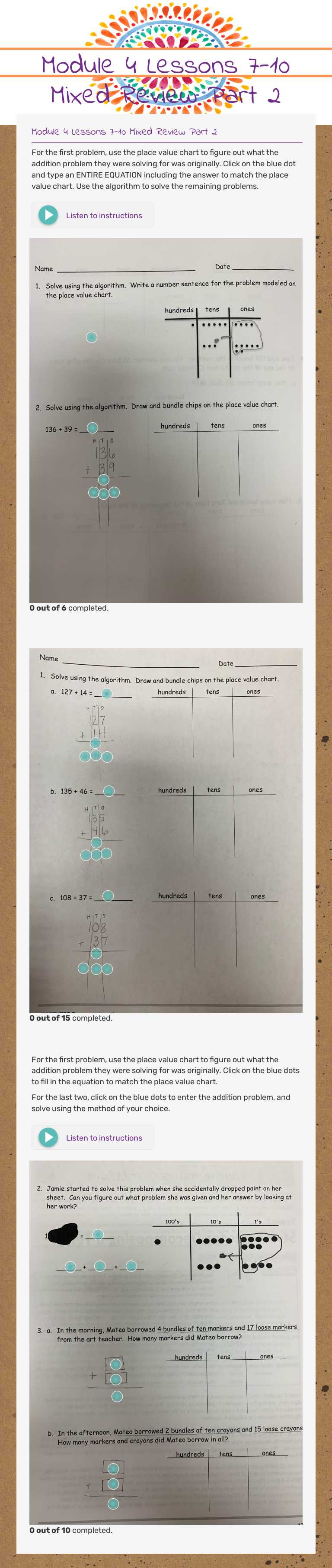Module 4 Lessons 7-10 Mixed Review Part 2 worksheet preview image