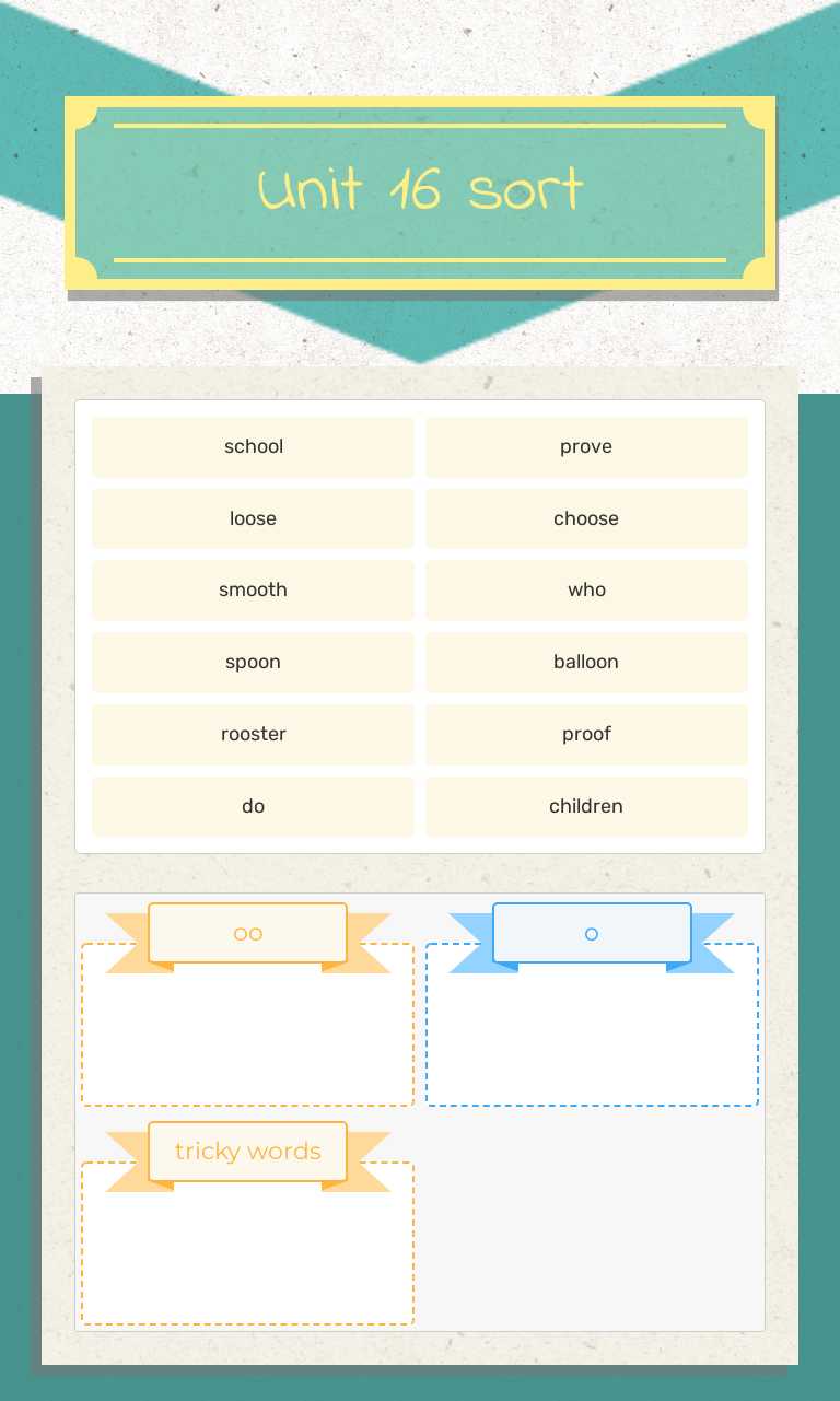 Unit 16 sort worksheet preview image