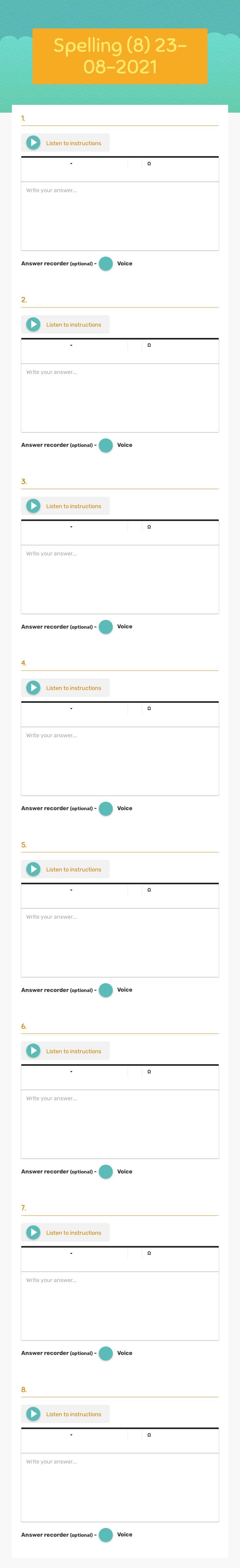 Spelling (8) 23-08-2021 worksheet preview image