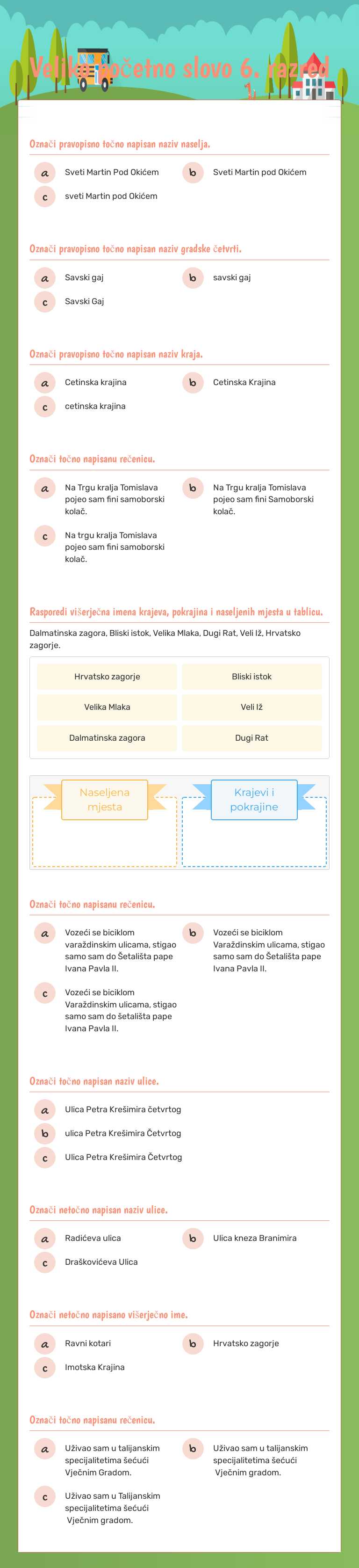 Veliko početno slovo
6. razred worksheet preview