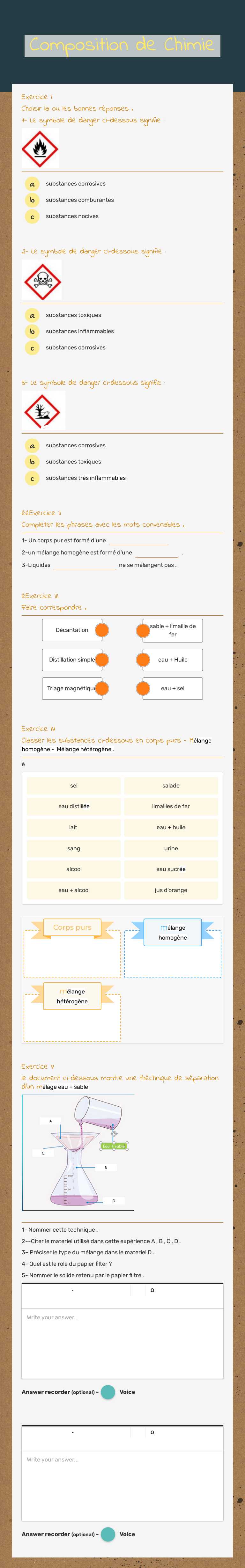 Composition de Chimie worksheet preview image