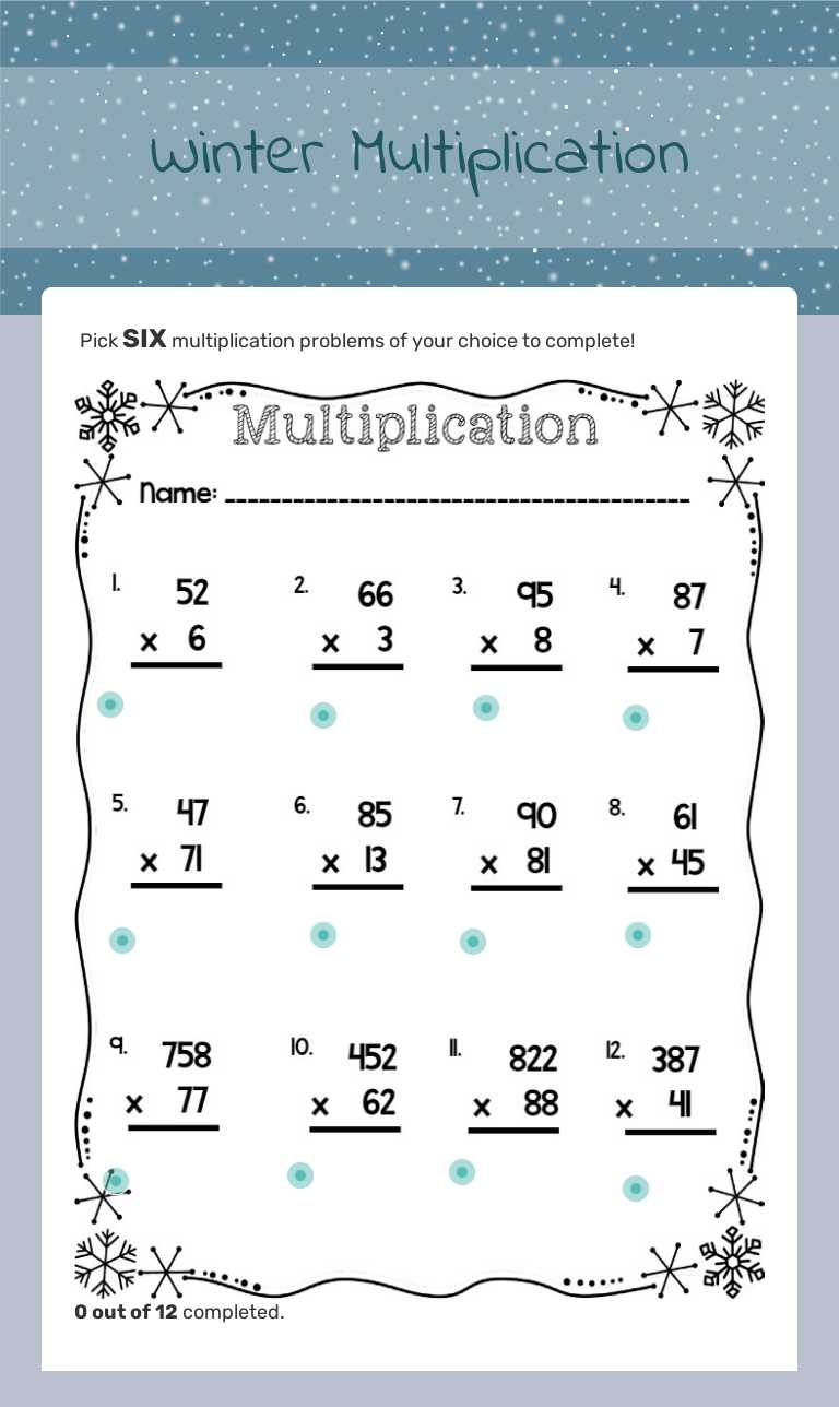 Winter Multiplication worksheet preview image