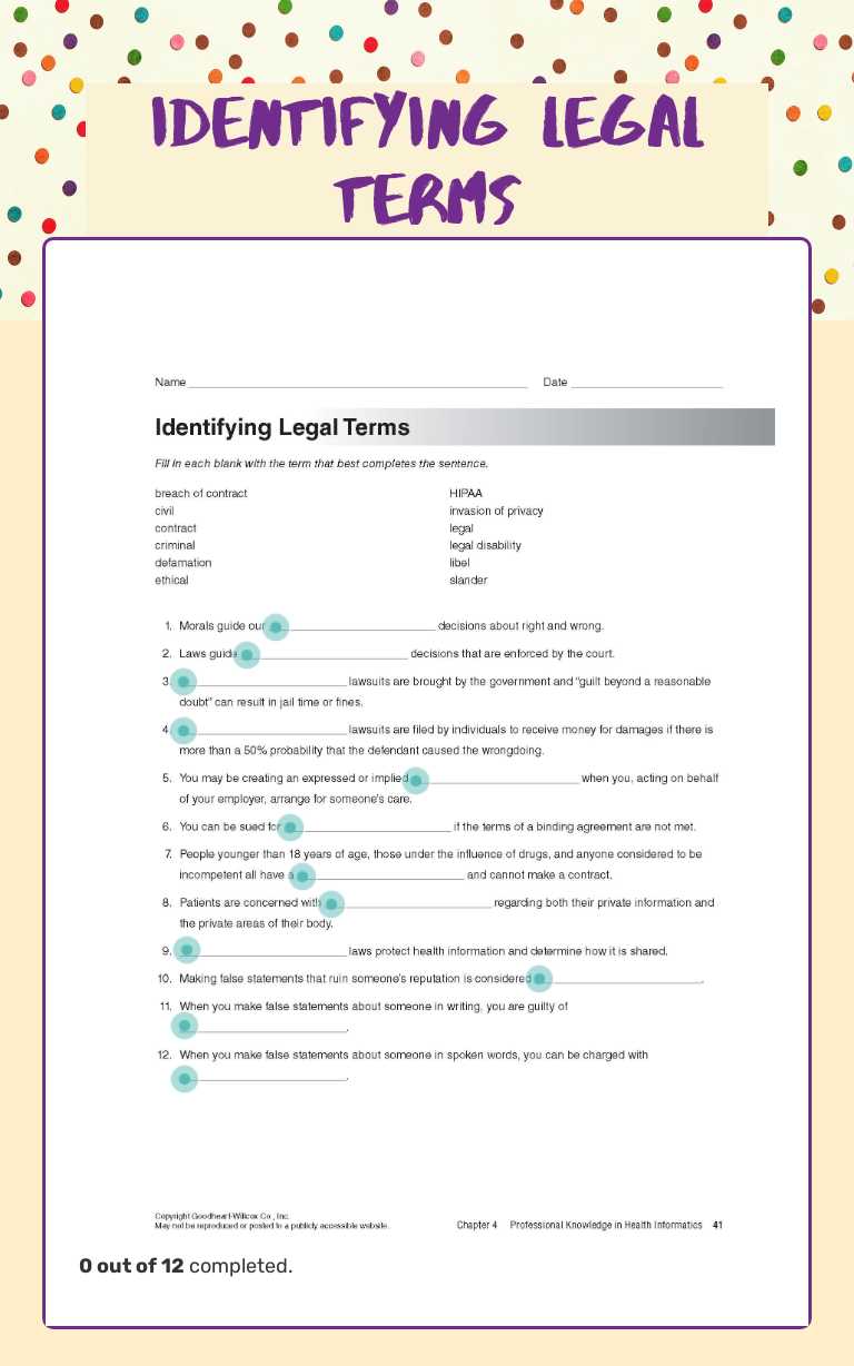 Identifying Legal Terms worksheet preview image