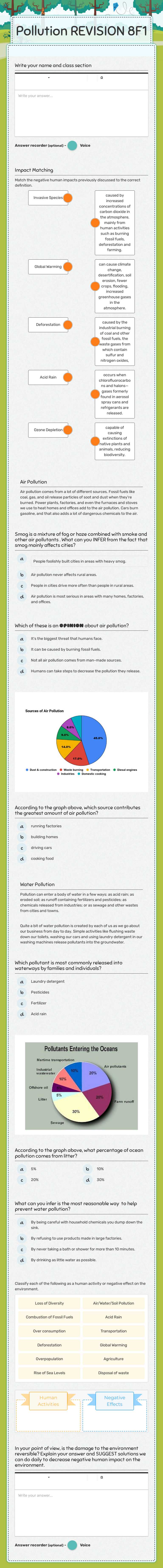 Pollution REVISION 8F1 worksheet preview image