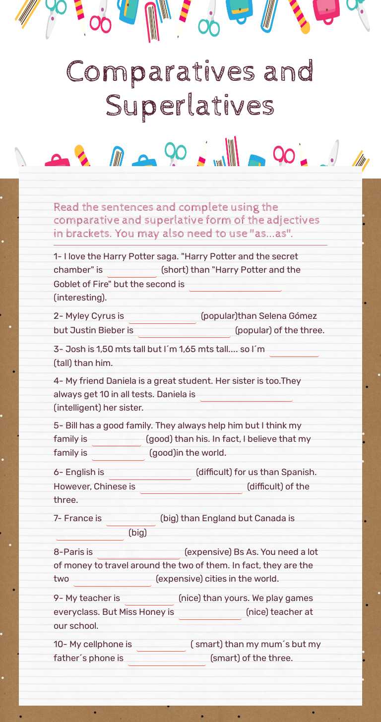 Comparatives and Superlatives worksheet preview image