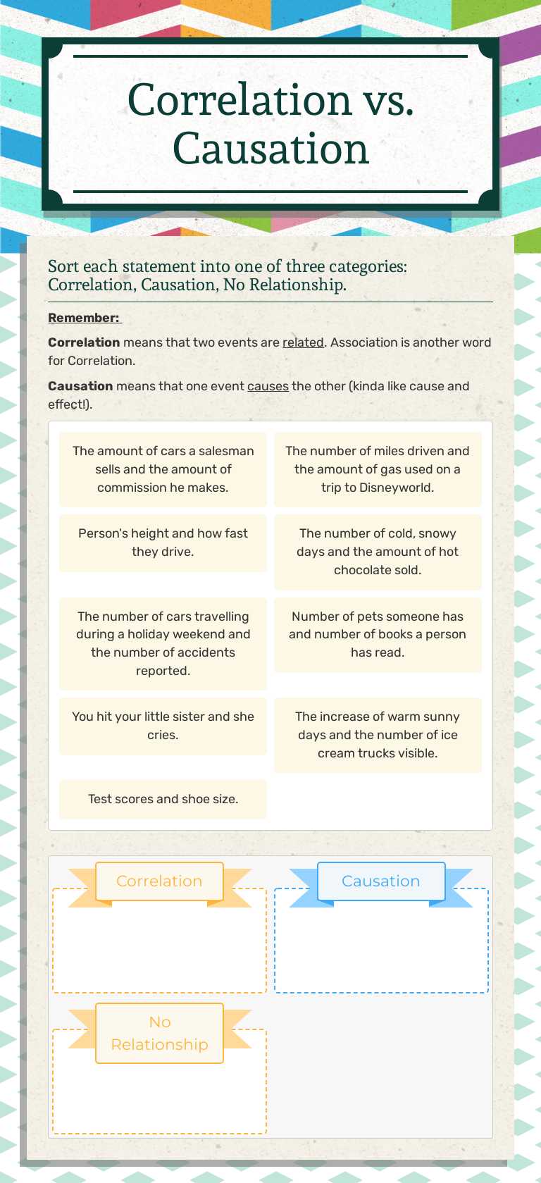 Correlation vs. Causation Grade 9 worksheet preview