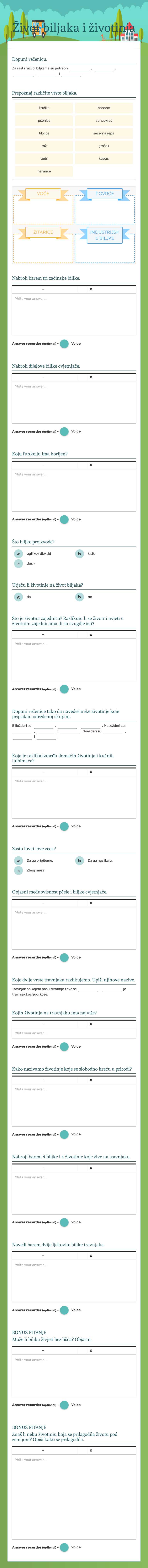 Život biljaka i životinja worksheet preview image