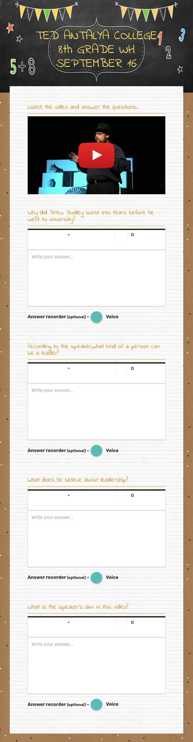 TED ANTALYA COLLEGE 8th GRADE WH SEPTEMBER 16 worksheet preview image