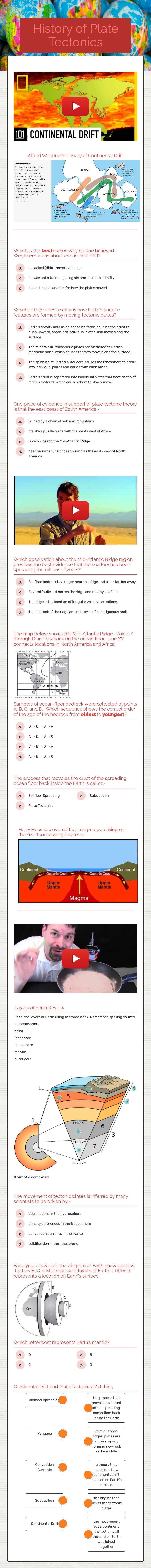 History of Plate Tectonics worksheet preview image