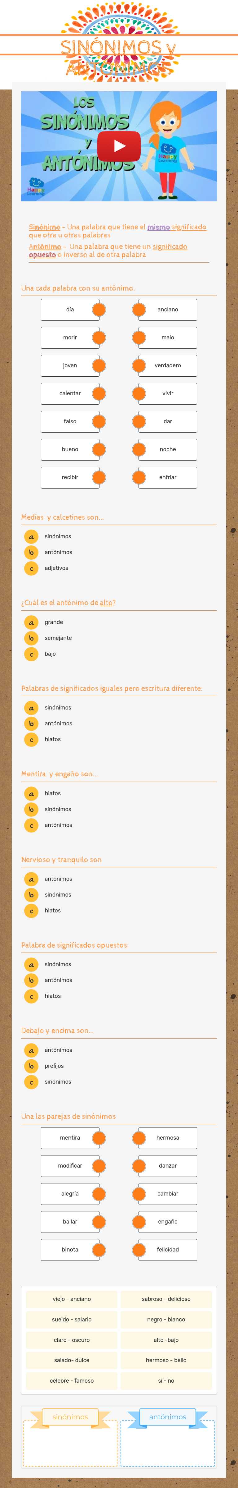 SINÓNIMOS y ANTÓNIMOS worksheet preview image