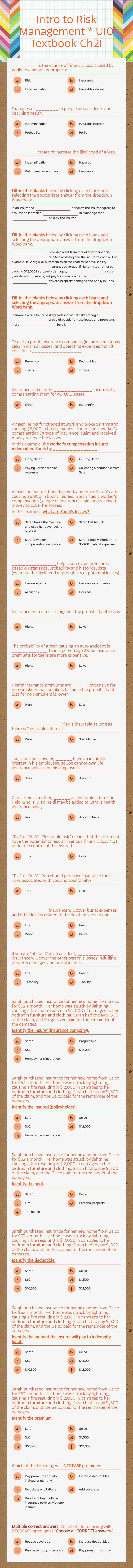 Intro to Risk Management *  U10 Textbook Ch21 worksheet preview image