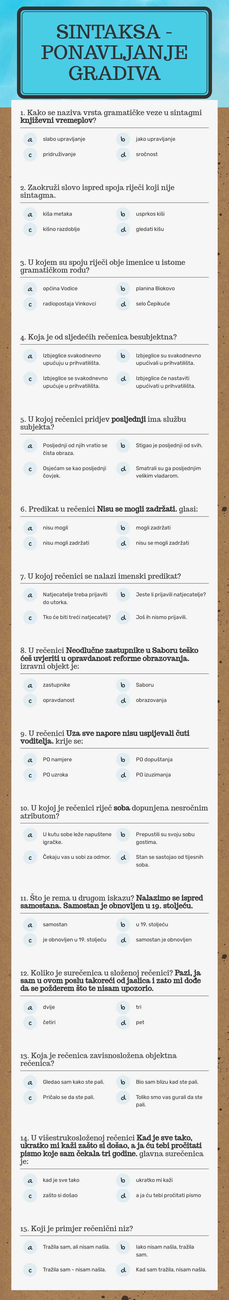 Sintaksa - ponavljanje gradiva Grade 12 worksheet preview