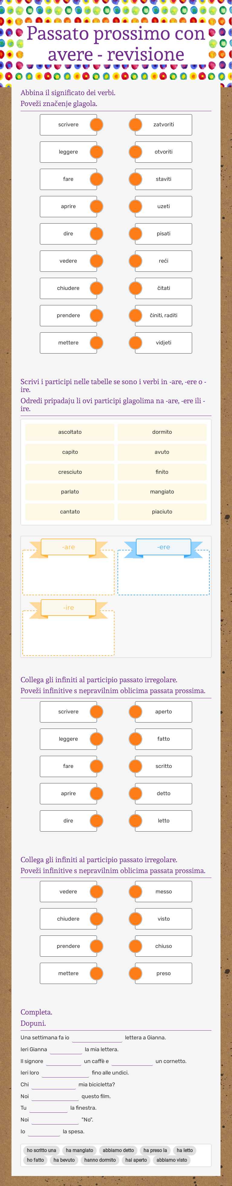 Passato prossimo con avere - revisione worksheet preview image