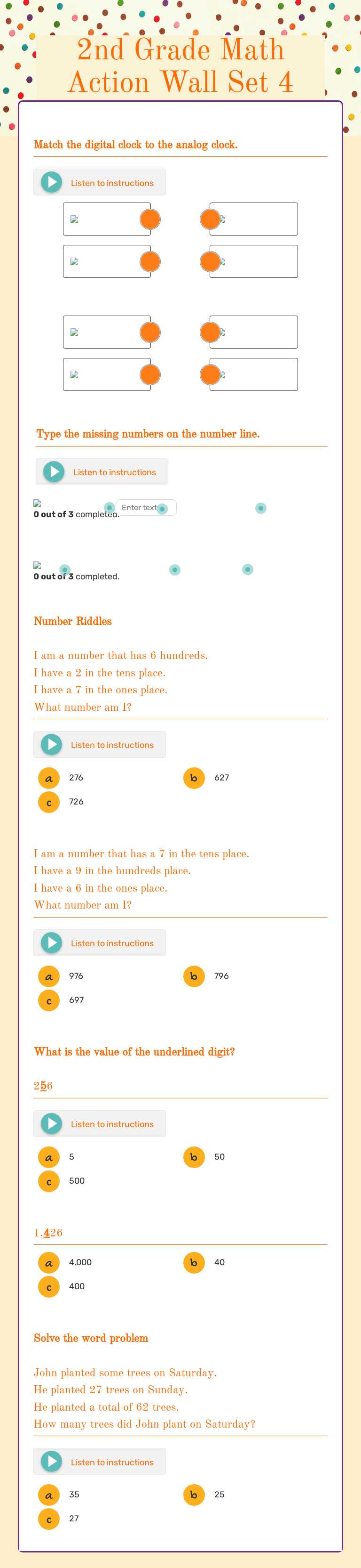 2nd Grade Math Action Wall Set 4 worksheet preview image