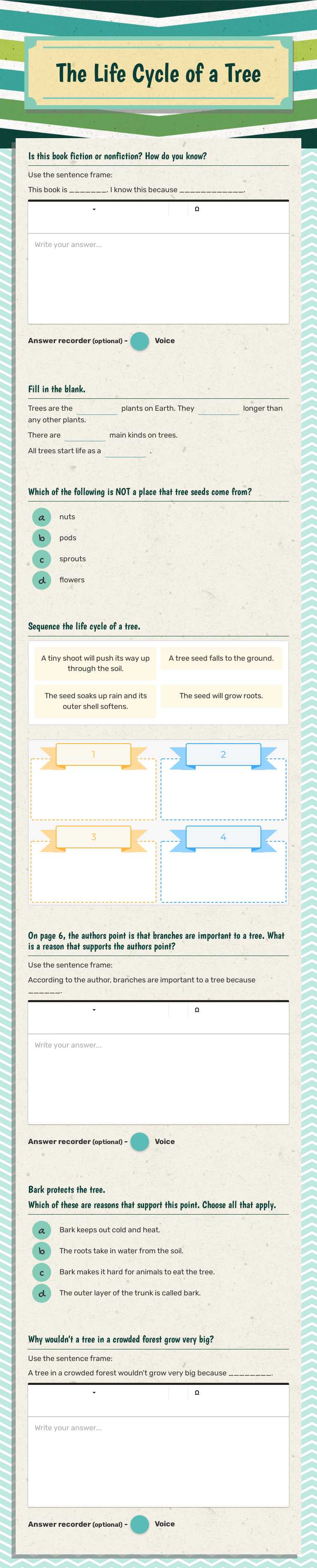 The Life Cycle of a Tree worksheet preview