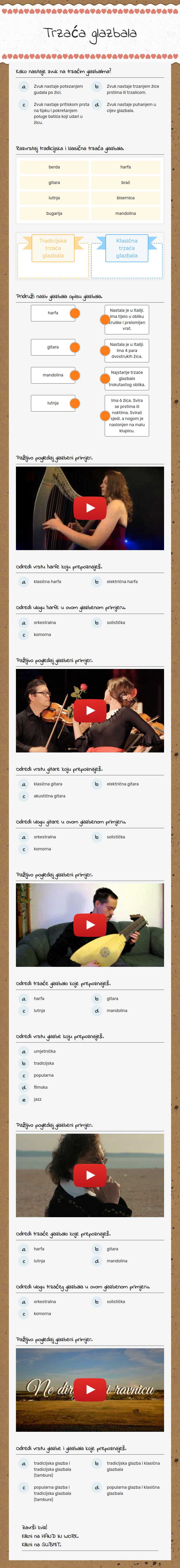 Trzaća glazbala worksheet preview image