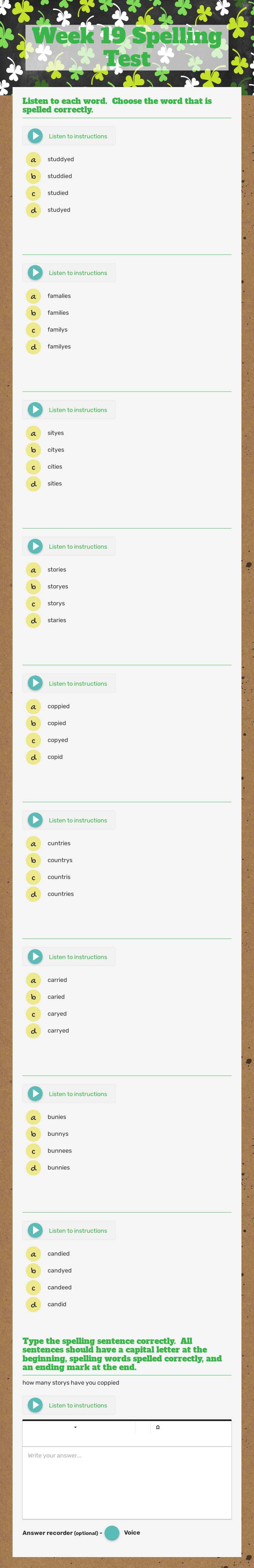 Week 19 Spelling Test worksheet preview image