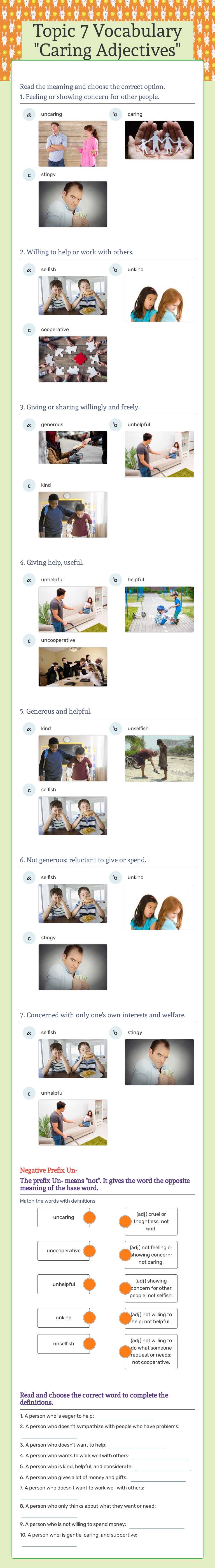 Topic 7  Vocabulary 
"Caring Adjectives" worksheet preview image