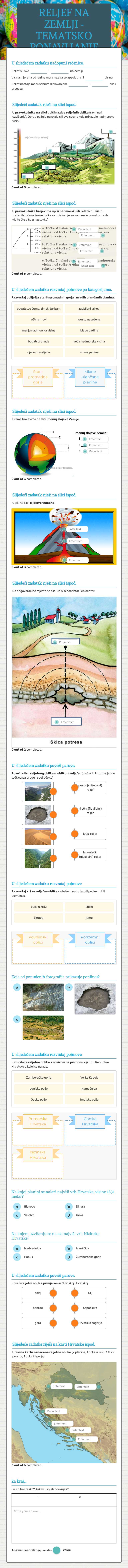 RELJEF NA ZEMLJI - TEMATSKO PONAVLJANJE worksheet preview image