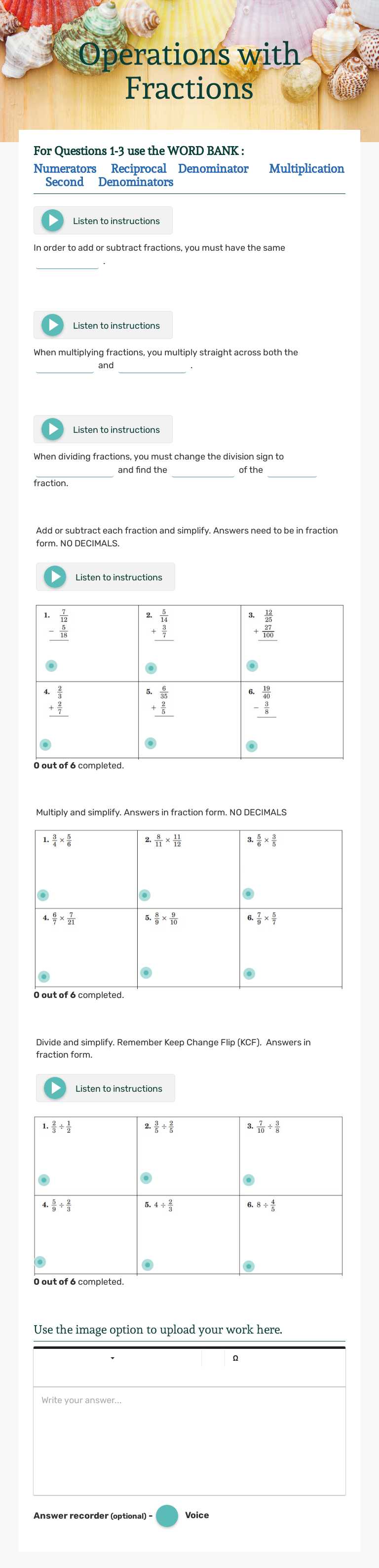 Operations with Fractions worksheet preview image