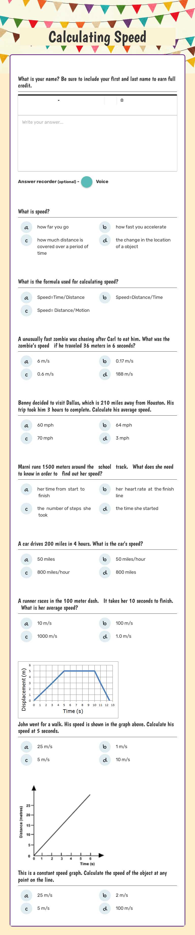 Calculating Speed worksheet preview image