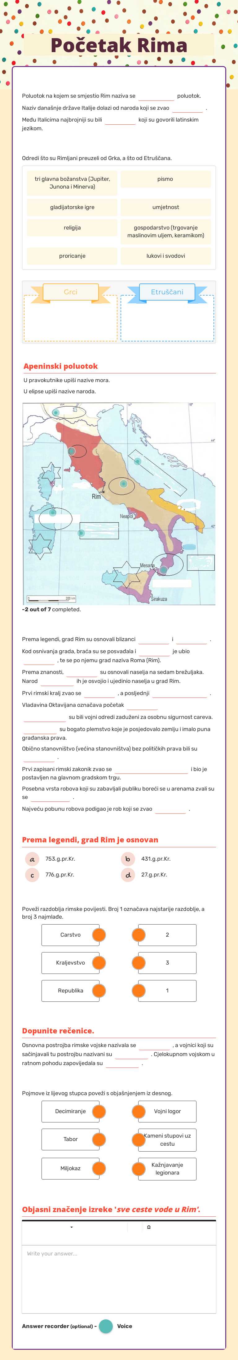Početak Rima Grade 5 worksheet preview