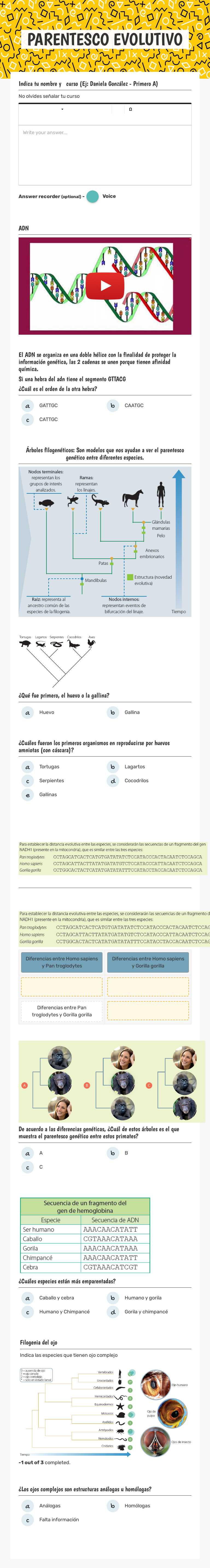 PARENTESCO EVOLUTIVO worksheet preview image