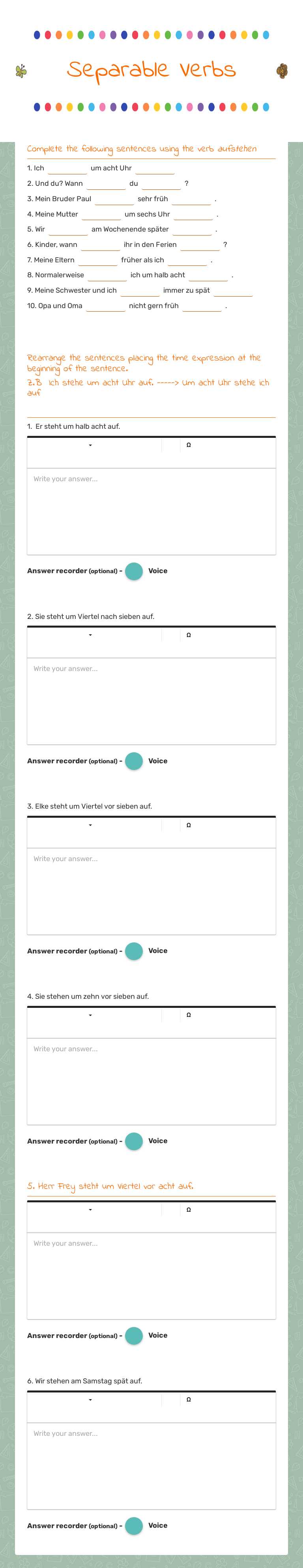 Separable Verbs worksheet preview image