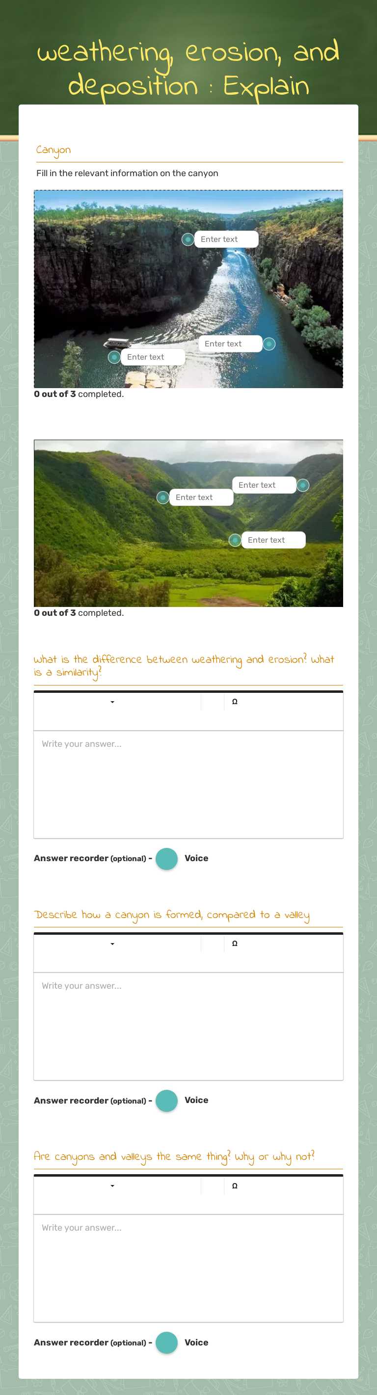 weathering, erosion, and deposition : Explain worksheet preview image