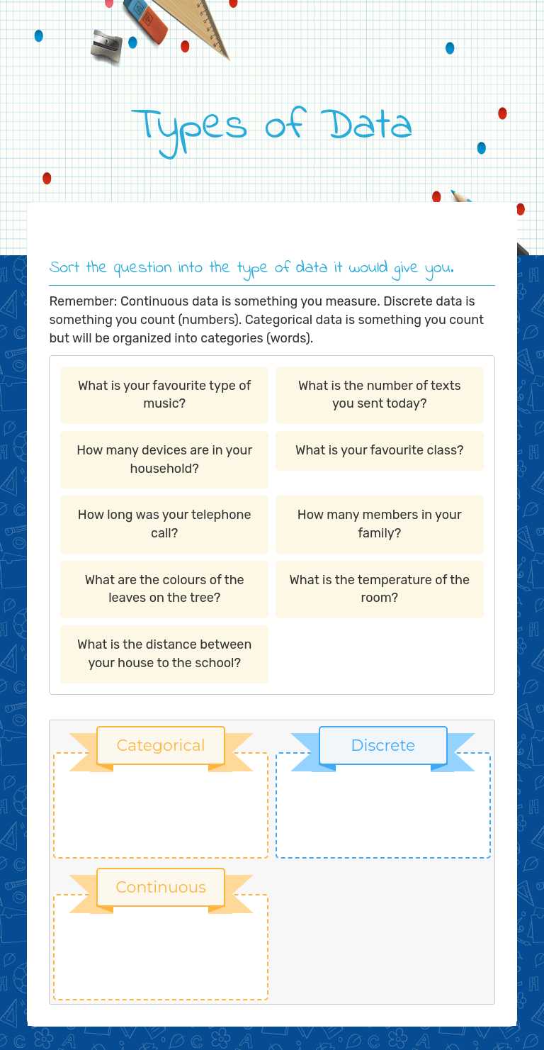 Master data types! Sort continuous, discrete, and categorical data ...