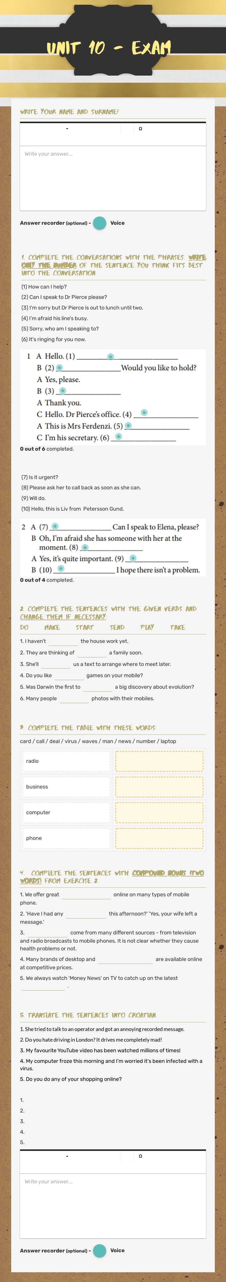 unit 10 - exam Grade 10 worksheet preview