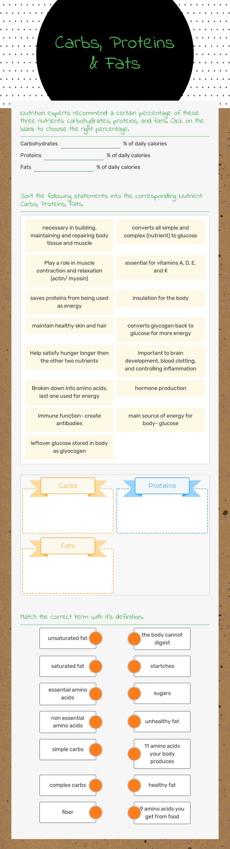 Carbs, 
Proteins & Fats Grade 9 worksheet preview