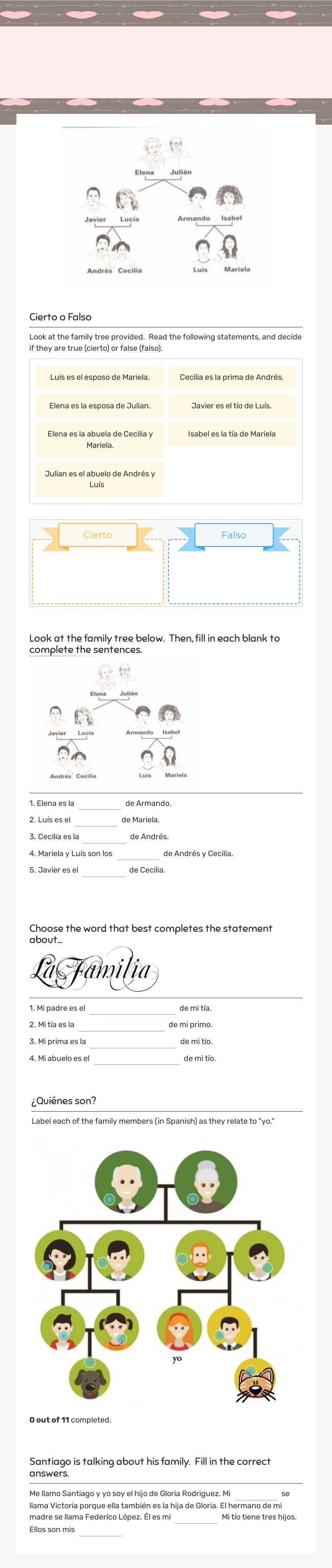 5A La familia Practice Grade 9 worksheet preview