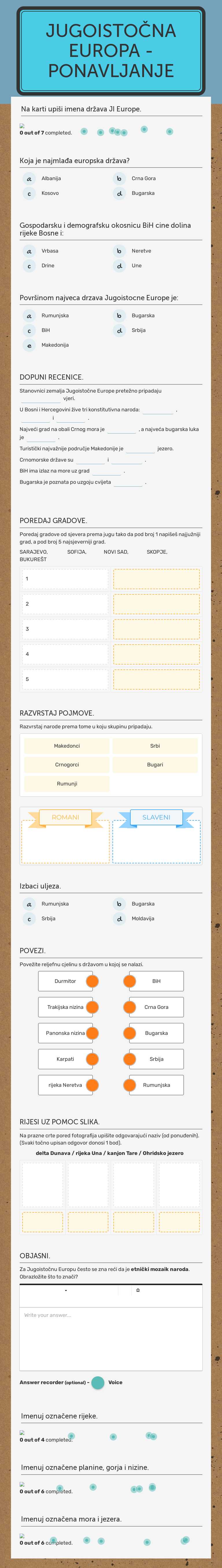 JUGOISTOČNA EUROPA - PONAVLJANJE worksheet preview image