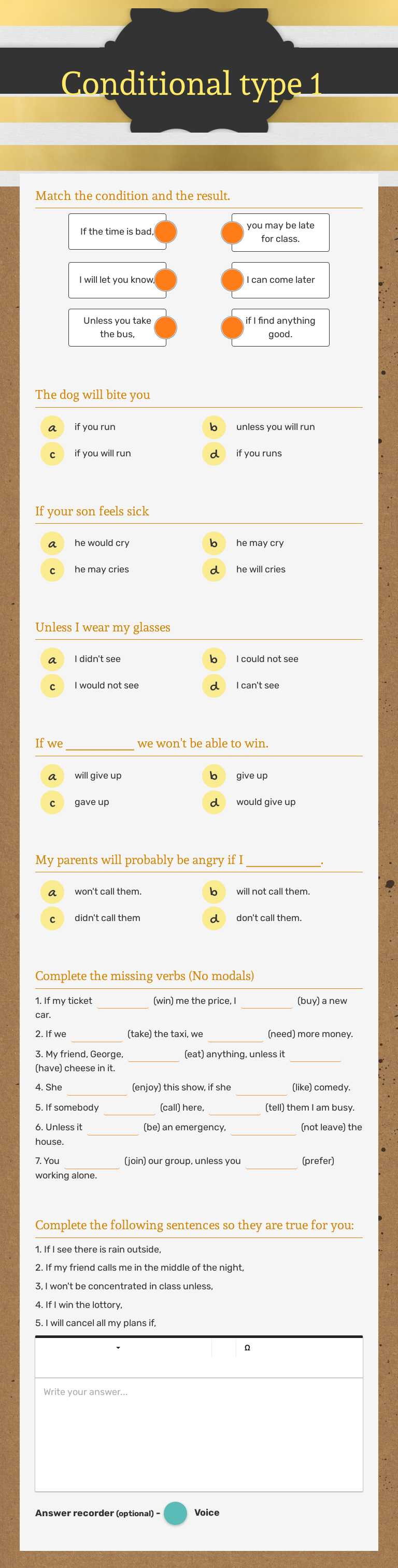 Conditional type 1 Grade 9 worksheet preview
