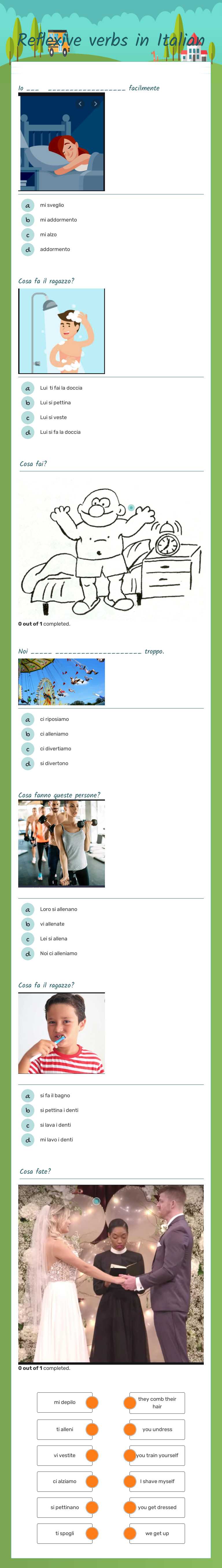 Reflexive verbs in Italian worksheet preview image