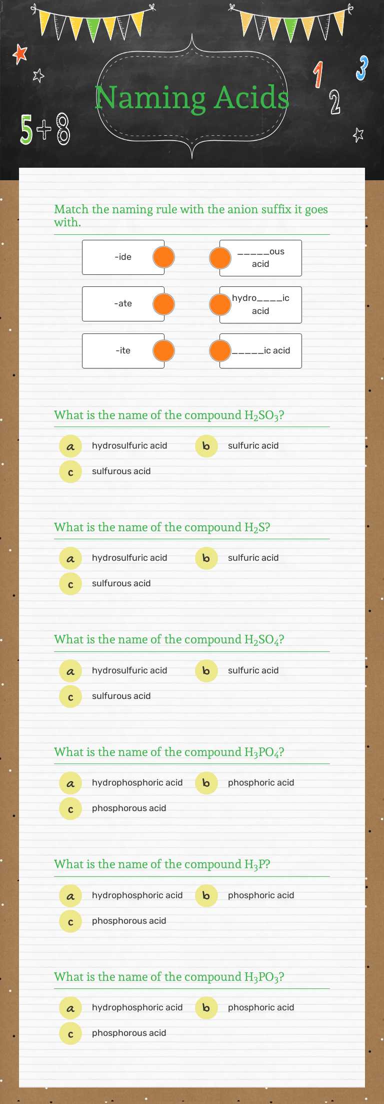 Naming Acids worksheet preview image