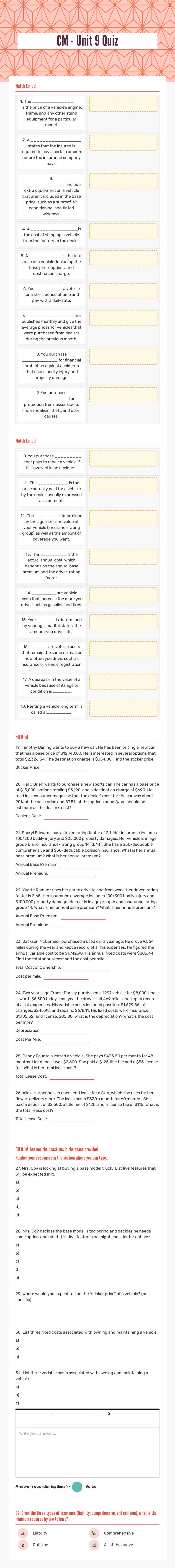 CM - Unit 9 Quiz worksheet preview image