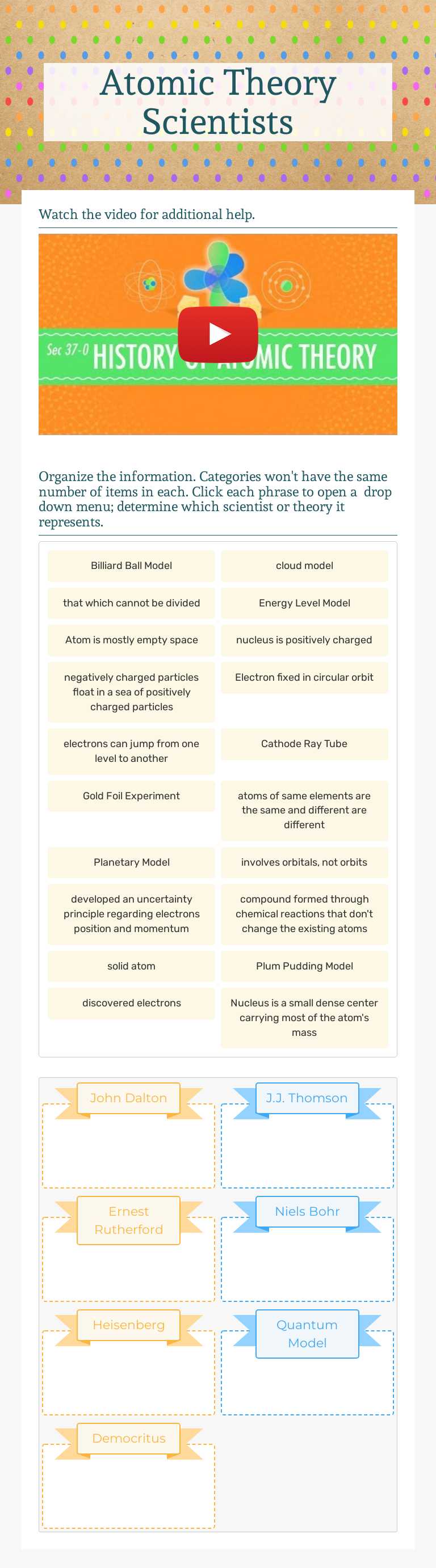 Atomic Theory Scientists worksheet preview image