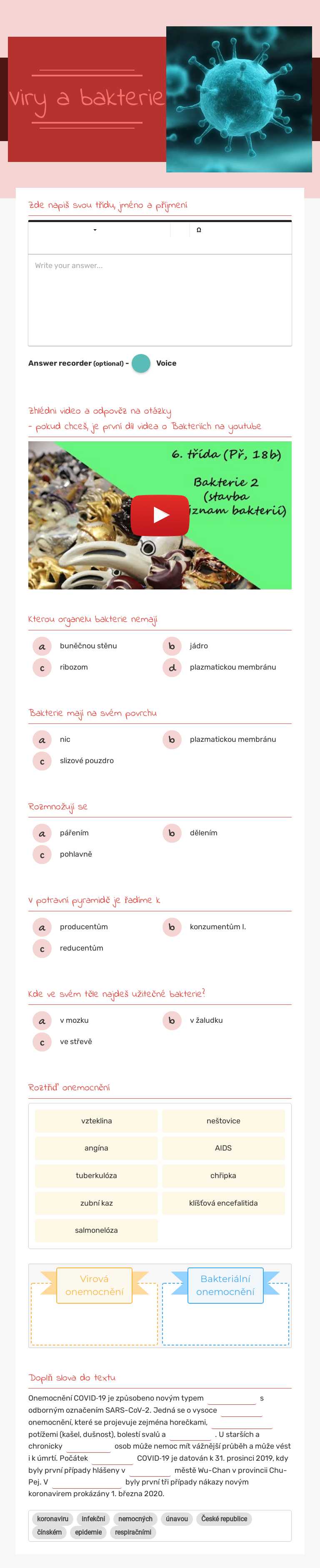 Viry a bakterie worksheet preview image
