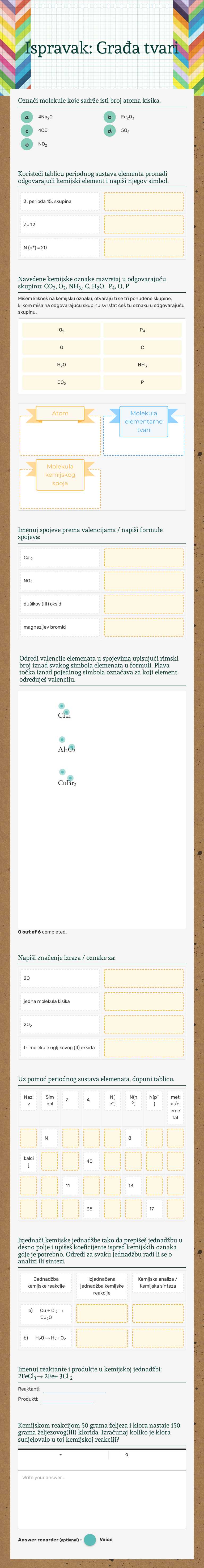 Ispravak: Građa tvari Grade 7 worksheet preview