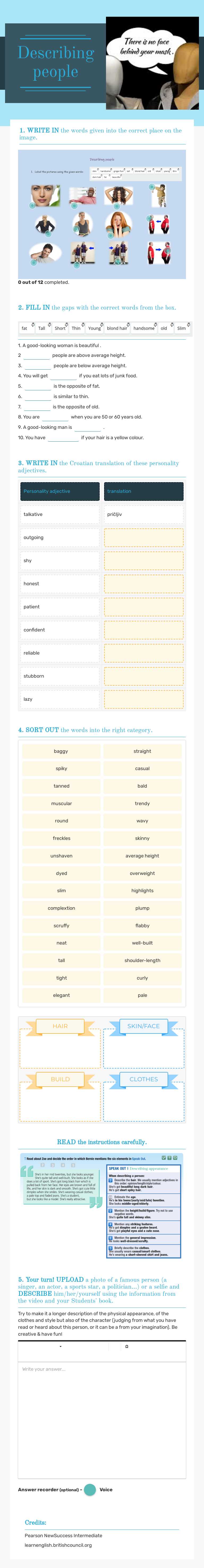 Describing people worksheet preview image