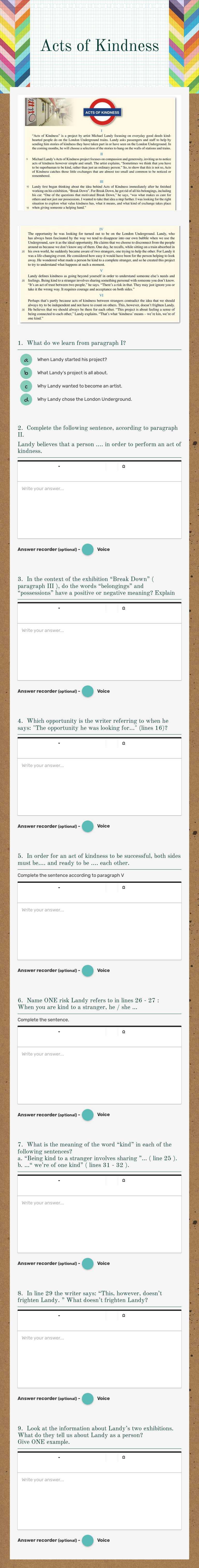 Acts of Kindness worksheet preview image