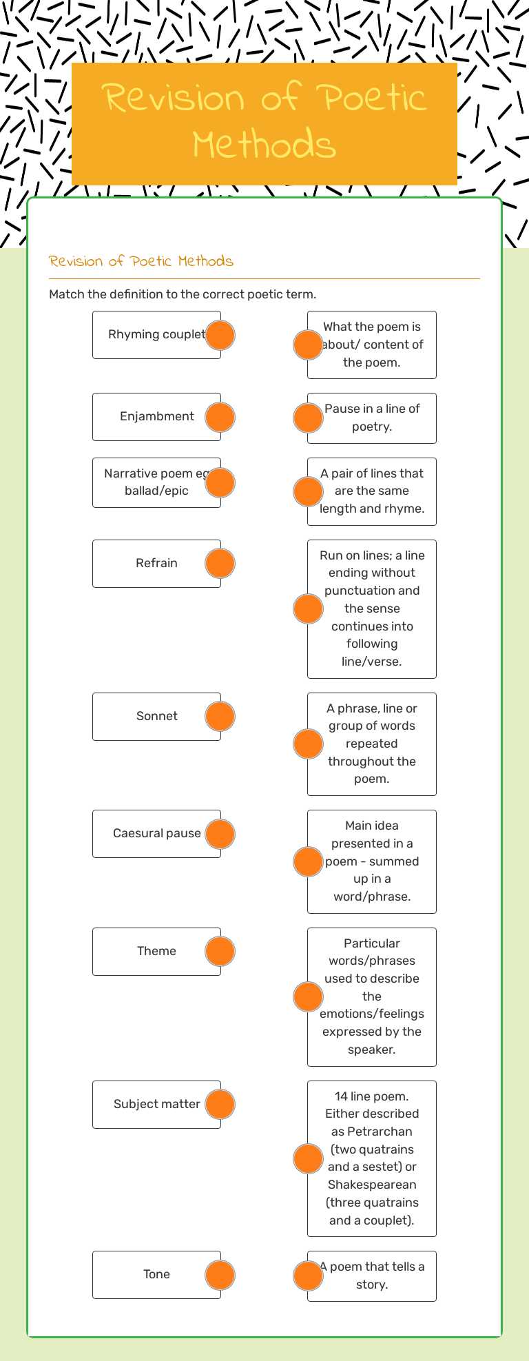 Revision of Poetic Methods worksheet preview image