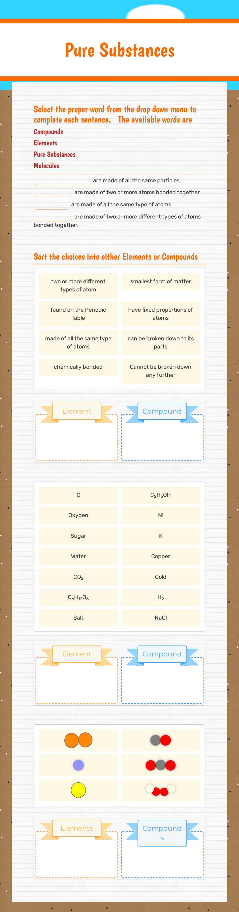 Pure Substances Grade 10 worksheet preview