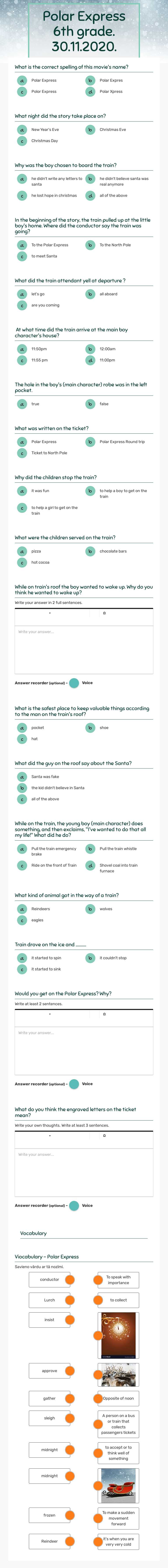 Polar Express 6th grade. 30.11.2020. worksheet preview image