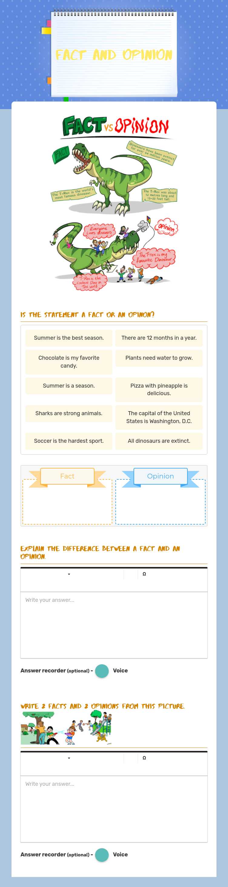 Fact and Opinion Grade 4 worksheet preview