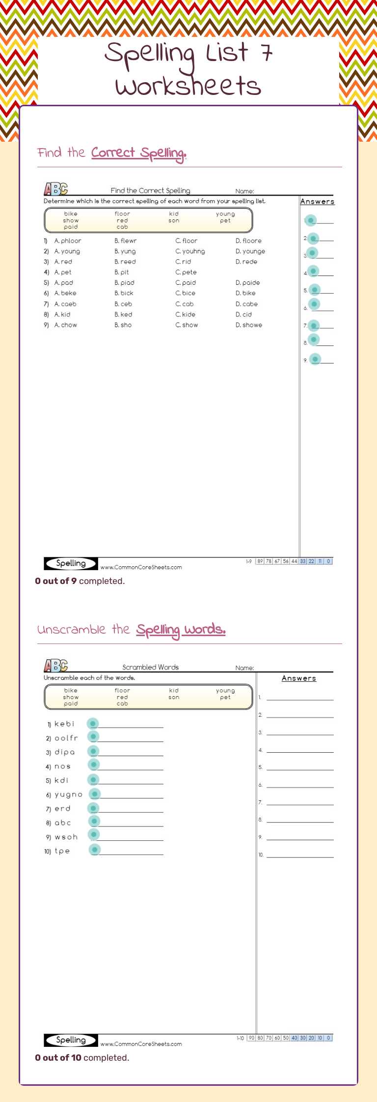 Spelling List 7 
Worksheets worksheet preview image